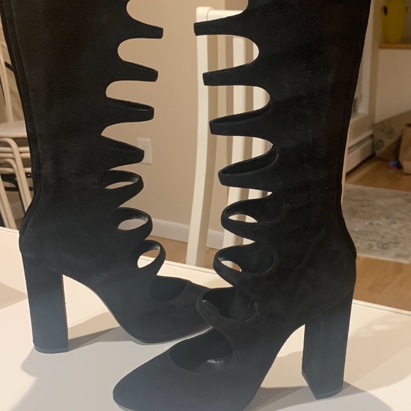 NWB RARE Saint Laurent Joplin Gladiator $3K Black Suede Boots Shoes Heels sz 37 - Picture 2 of 12